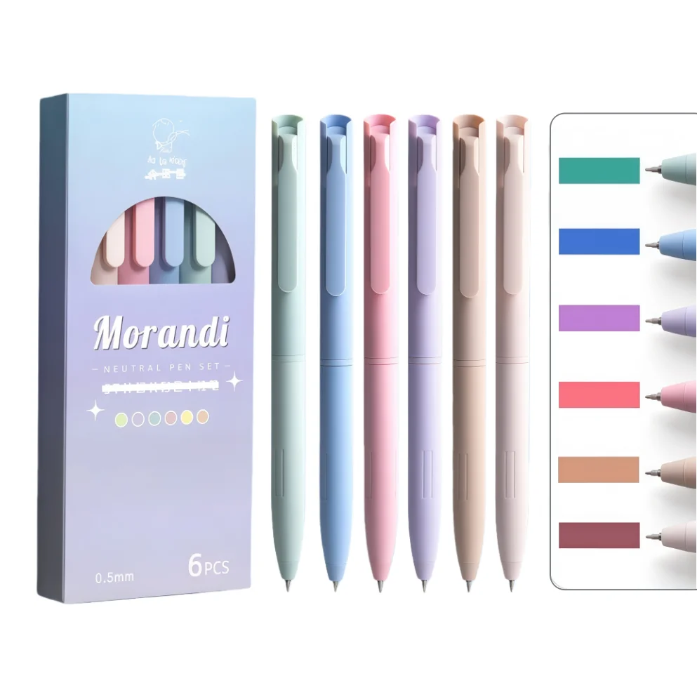

Set of Six Morandi Color Gel Pens 0.5mm Fine Tip Smooth Writing & Quick-Drying Retractable Plastic Pen Writing & Drawing
