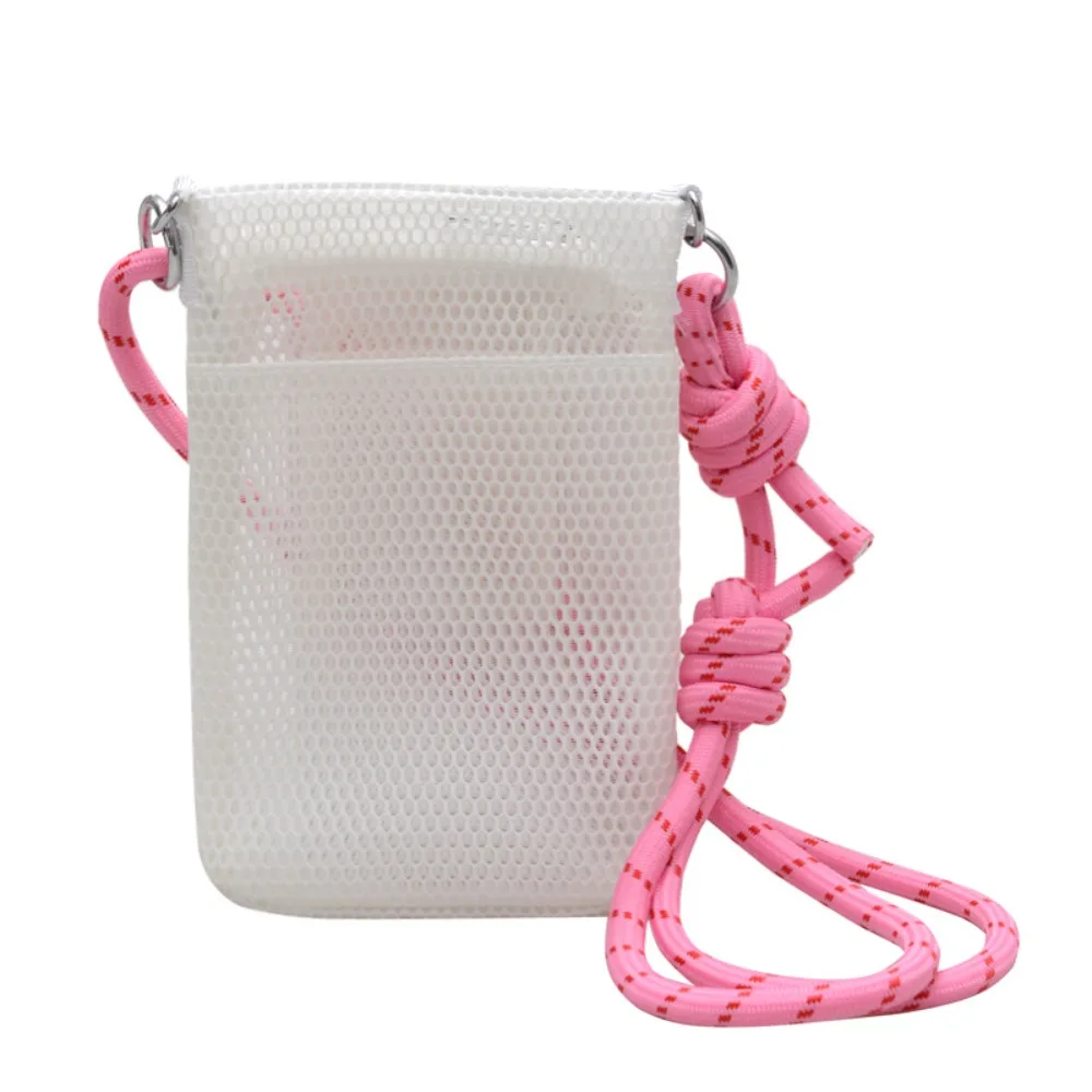 

Sweet Polyester Mesh Bag Solid Color Hollow Shoulder Bag Storage Travel Bag for Teenager