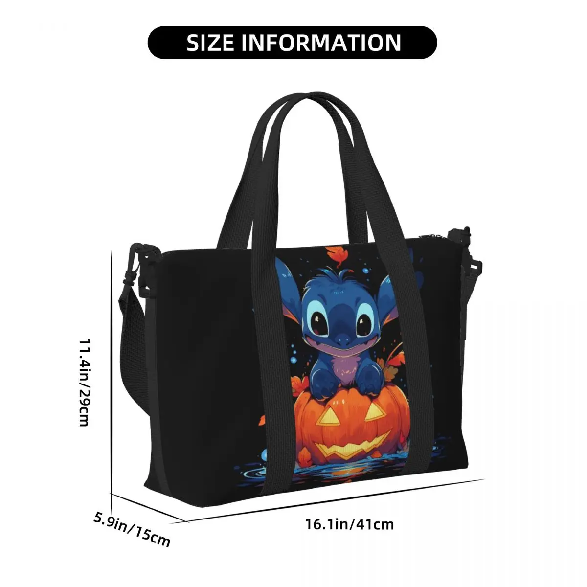 Custom Halloween Stitch Tote Bag for Women Big Capacity Disney Gym Beach Travel Bags