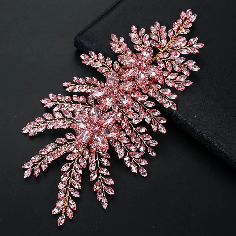 SLBRIDAL Handgefertigte bunte Strass-Kristalle, florale Braut-Tiara, Stirnband, Kopfschmuck, Damenschmuck, Haarschmuck – Detail 6