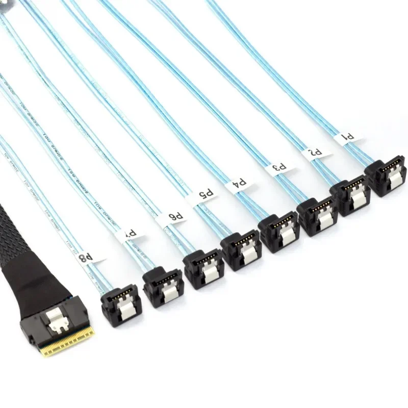 

90 degree server hard disk conversion cable, PCI - E Slimline SAS SFF - 8654 8I to 8X SATA