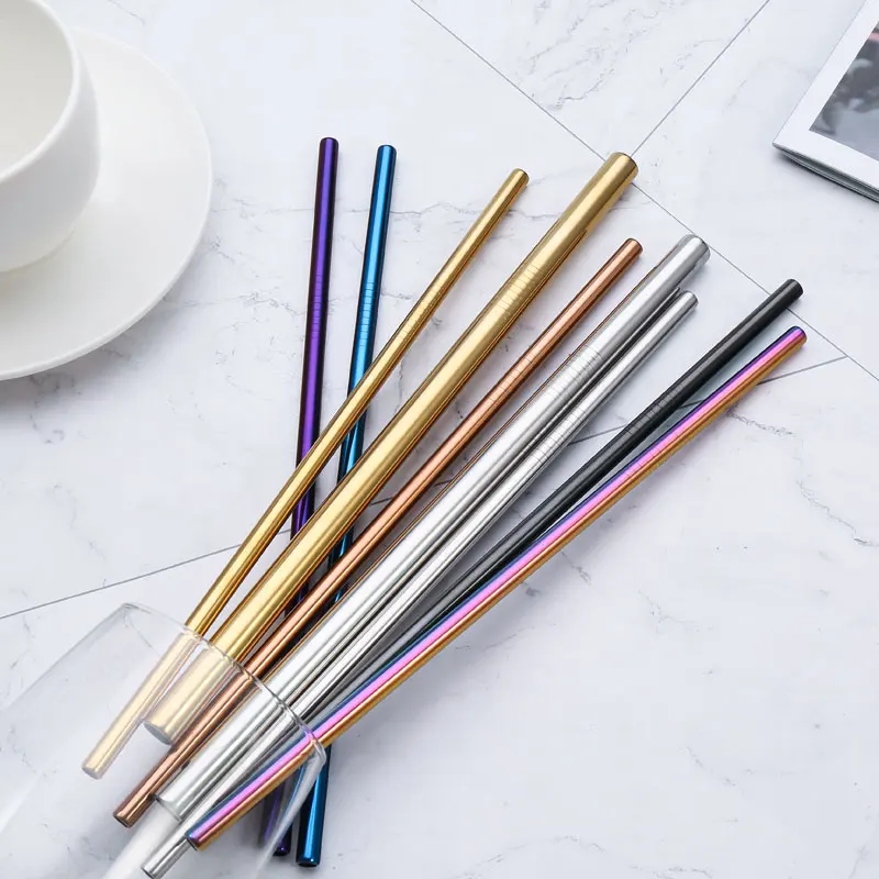 18/10 Stainless Steel Straw Set Quality Metal Straw Reusable Drinking Straw With Cleaner Brush Portable Box Bar Party Accessory