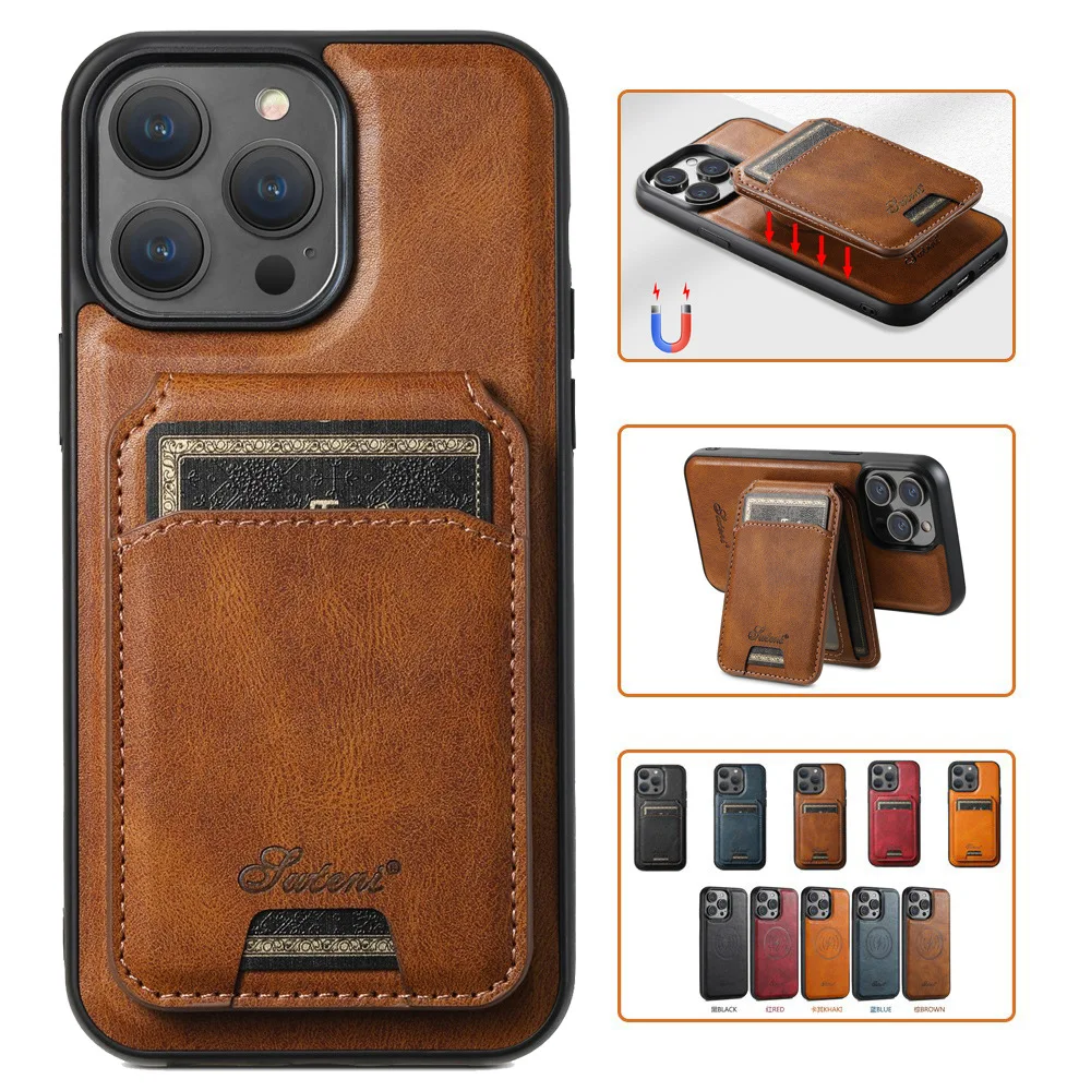 

Wallet Phone Case Card Holder Leather Magnetic Pocket Cover For Wireless Charging For iPhone 12 13 14 15 16 Plus 17 ProMax
