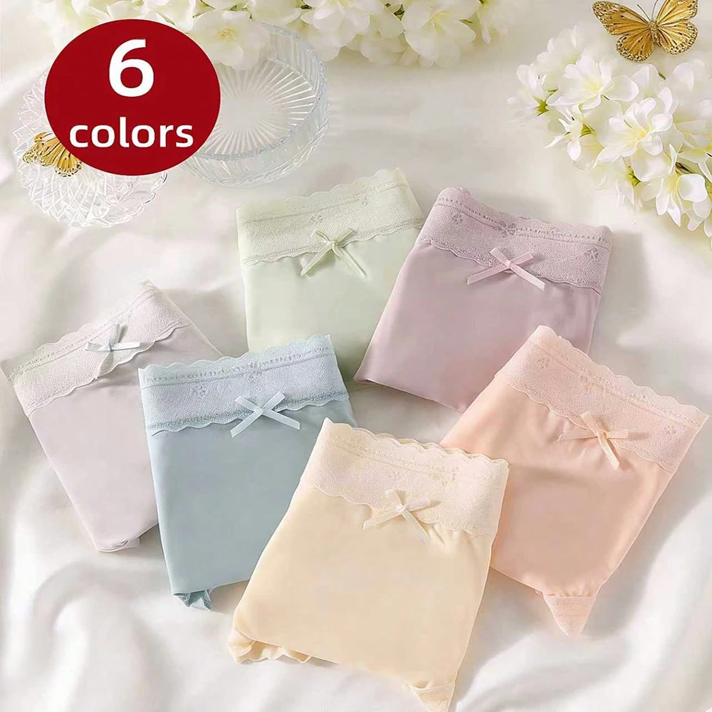 6PCS Women Low Waist Panties Sexy Lingerie Lace Quick Drying Briefs Female Seamless Underwear Spring Summer Solid Underpants