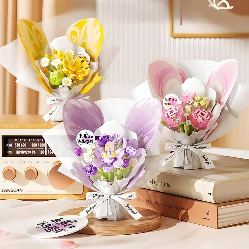 

Цветочная модель, ручной мини-букет цветов, набор строительных блоков, ручной работы, вечный цветок, роза, подсолнух, цветок, игрушка, подарок на день рождения