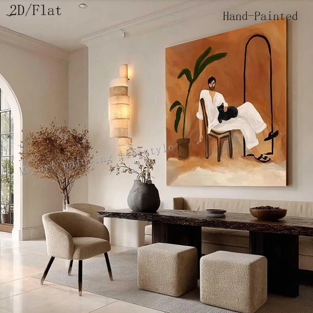 100% Handmade Abstract Oil Painting On Canvas French Figure Wall Art Picture Thick Layer Mural For Home Living Room Decor Image