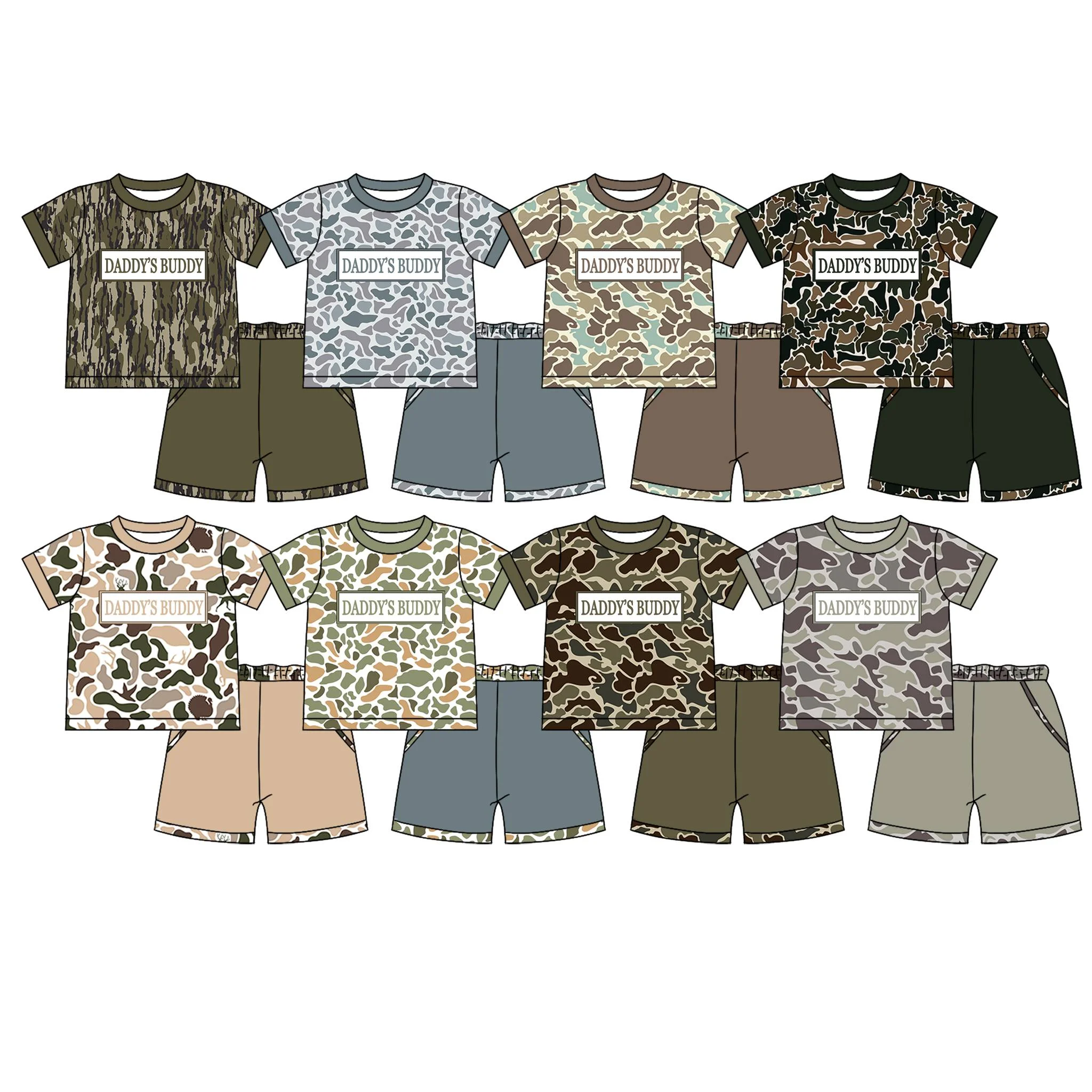 Boutique Daddy's Buddy Boys' Outfit Camouflage Print Short-Sleeved Shirt and Shorts Summer Set Brother Clothes