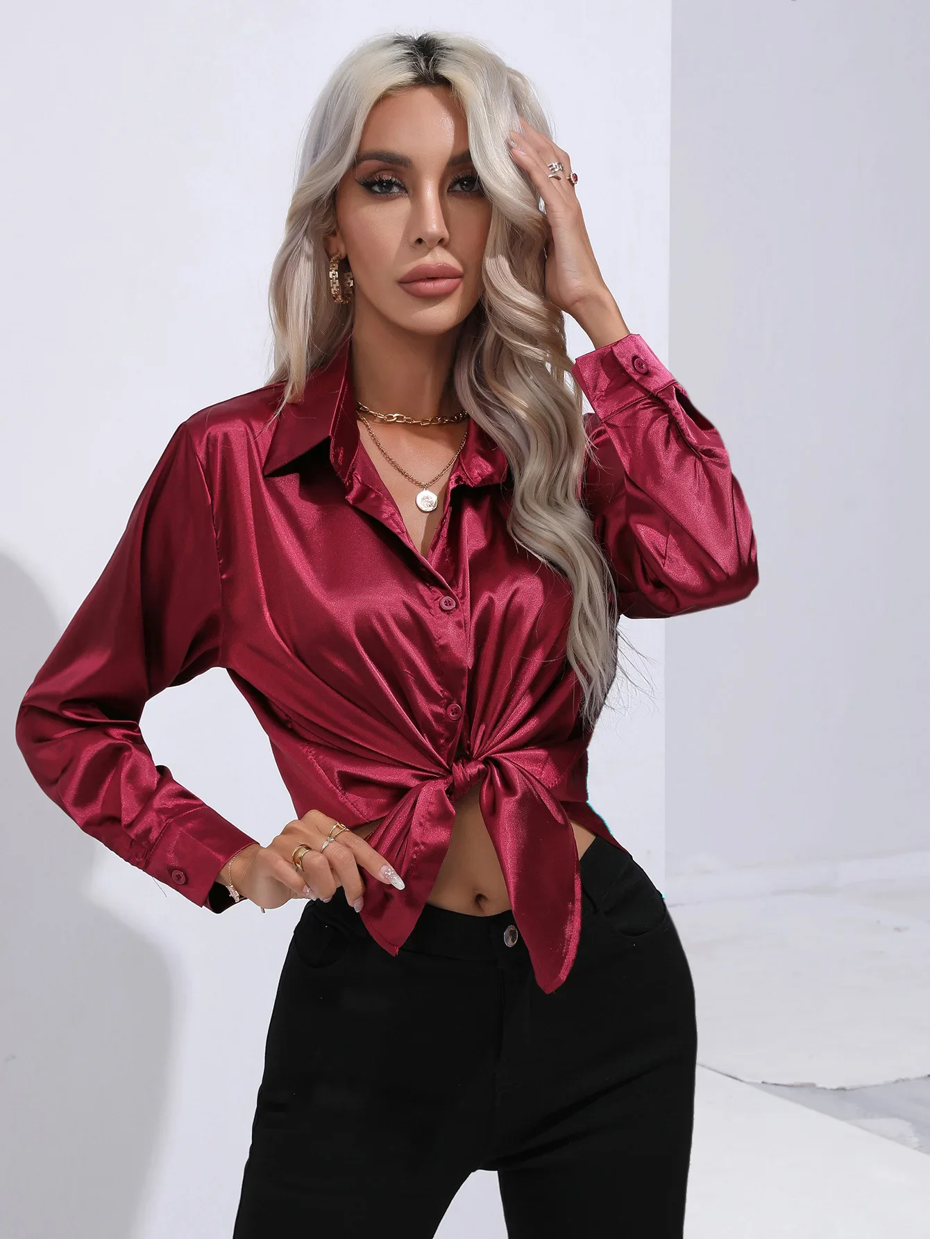 Korean Fashion Solid Color Design Chic INS Long Sleeve Women Blouse Shirt Spring Autumn New Elegant Shirt Women\'s Tops