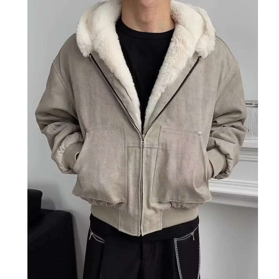 

Мужская утепленная куртка с капюшоном из овечьего меха, осенне-зимняя, большой размер, 250 пу, цвет мраморный, хлопковая одежда Mountain Eagle