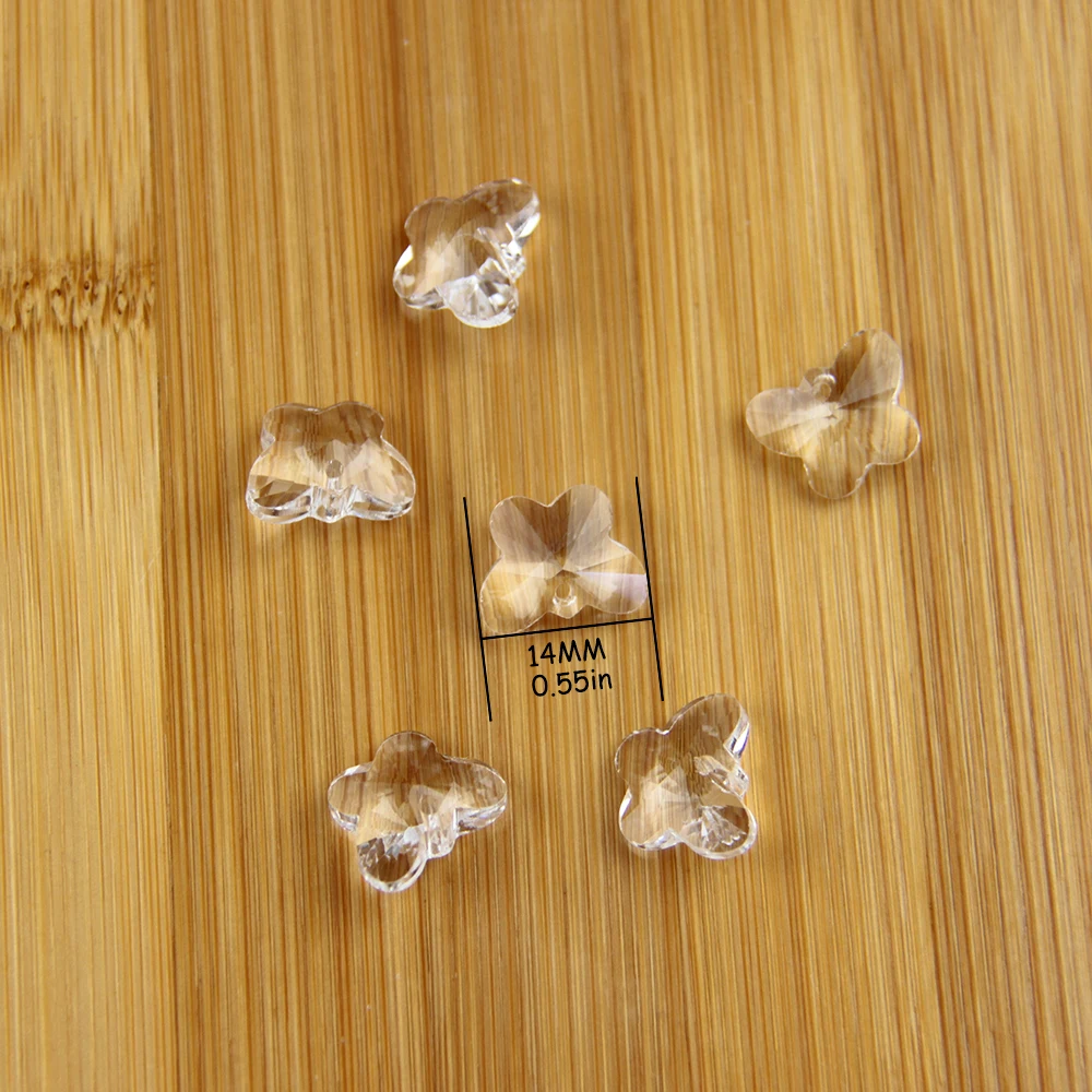 50pcs Clear 14mm Crystal Butterfly Bead Glass Loose Bead Hanging Pendant Sun Catcher Chandelier Part for Home Wedding Decoration
