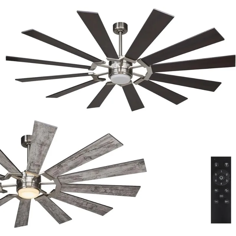 72 Inch 12 Blades Indoor Ceiling Fan with Light and Remote, for Living Room,Dining Room, Bedroom,BasementKitchen, Brushed Nickel