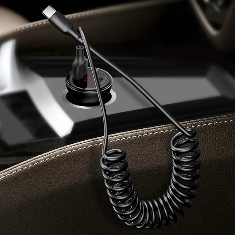 1 Meter Car For Apple iPhone X XS Max XR 8 7 6 Plus Fast Charger Telescopic Spring USB Cable Metal Cable Data Cable