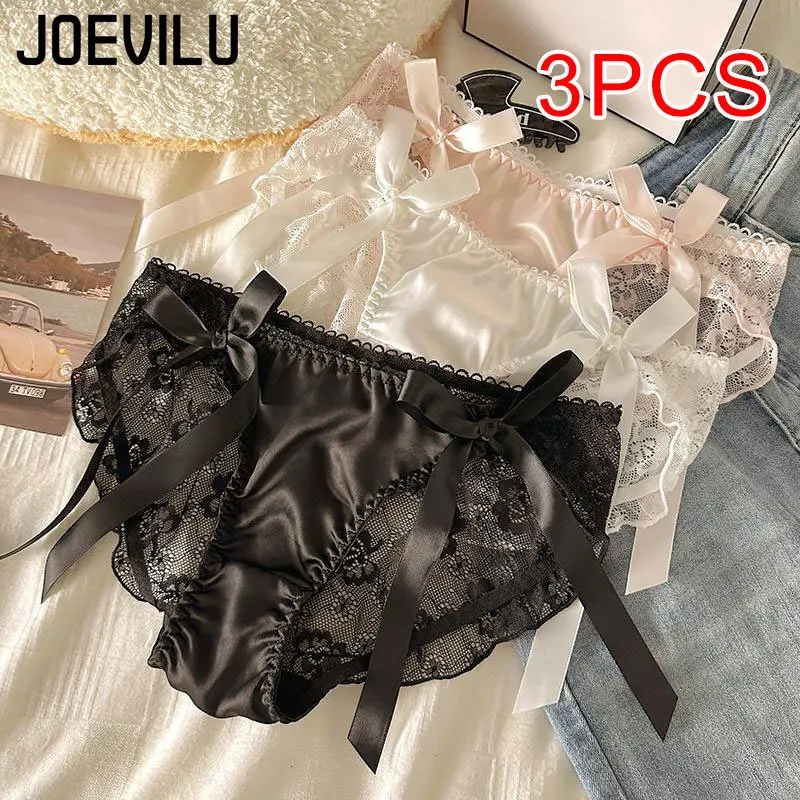 

JOEVILU женские сексуальные кружевные трусики из 3 предметов в японском стиле с низкой посадкой, прозрачное тонкое милое бикини с галстуком-бабочкой, нижнее белье Push Up Pure Desire