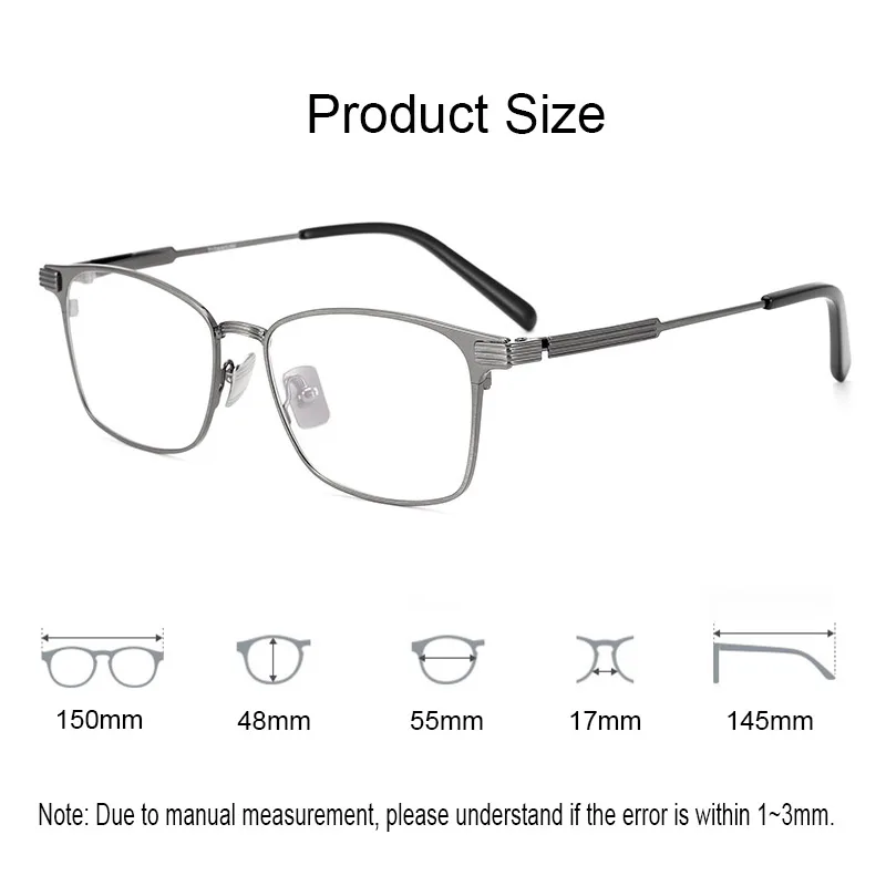 Fashion Retro Eyewear Square Big Face Pure Titanium Luxury Optical Prescription Myopia Eyeglasses Frame Men Spectacles