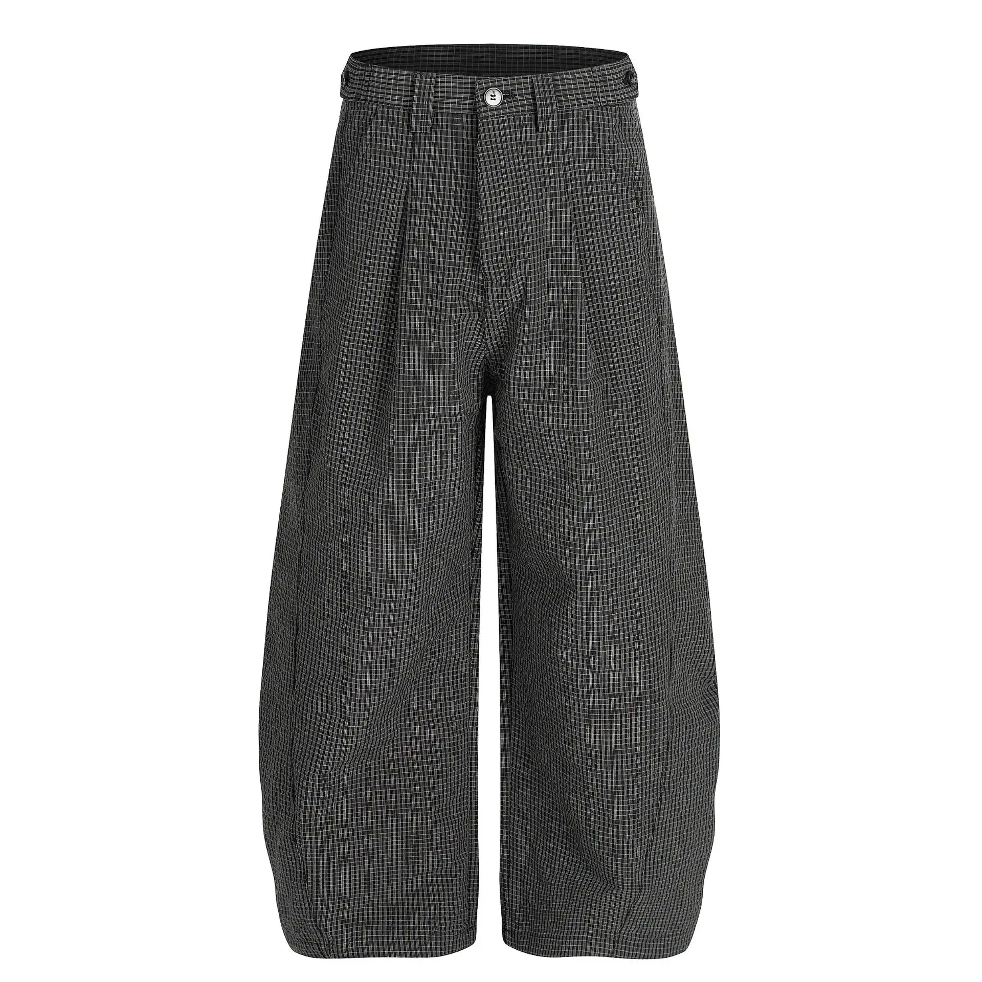

Drapery Checkered Trousers, Relaxed Fit Waistband Pants for Men, Casual Chic Wide-Leg Pants, Trendy Streetwear