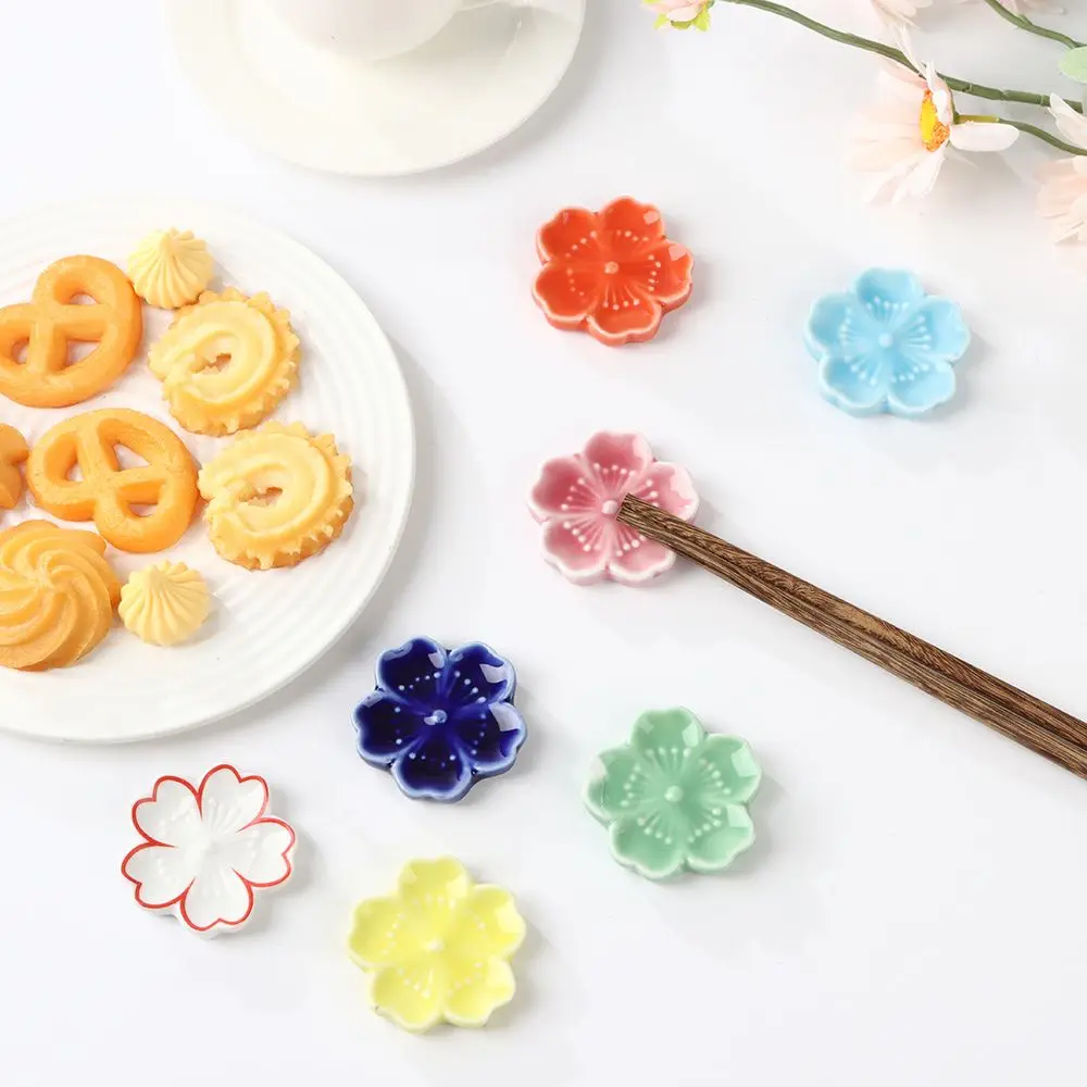 New Kitchen Spoon Sakura Blossoms Fork Chopstick Rest Sakura Blossoms Ceramic Chopsticks Holder Colorful