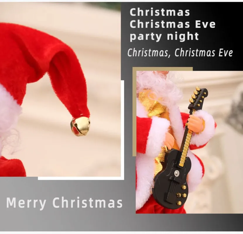 Christmas Electric Musical Hip Dancing Play Guitar Santa Claus Doll Ornament with Music Party Christmas Decoration Gift for Kids