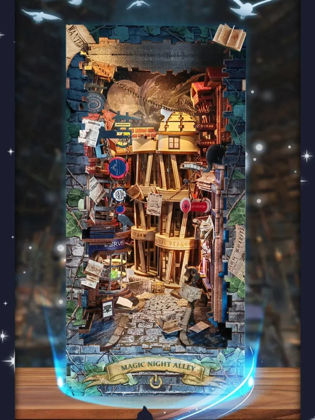livre-magique-de-sommet-nocturne-assemblage-fait-a-la-main-modele-en-bois-ornements-d'etagere-de-rue-diagonale-jouet-creatif-pour-tous-ages