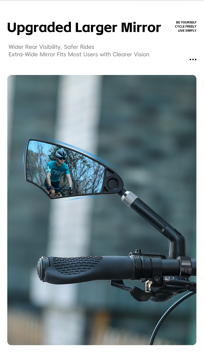 WEST BIKING Blendfreier Fahrrad-Rückspiegel, teleskopisch, flexibel, 360-Grad-Weitwinkel, MTB, E-Bike, Elektroroller, HD-Rückspiegel – Detail 4