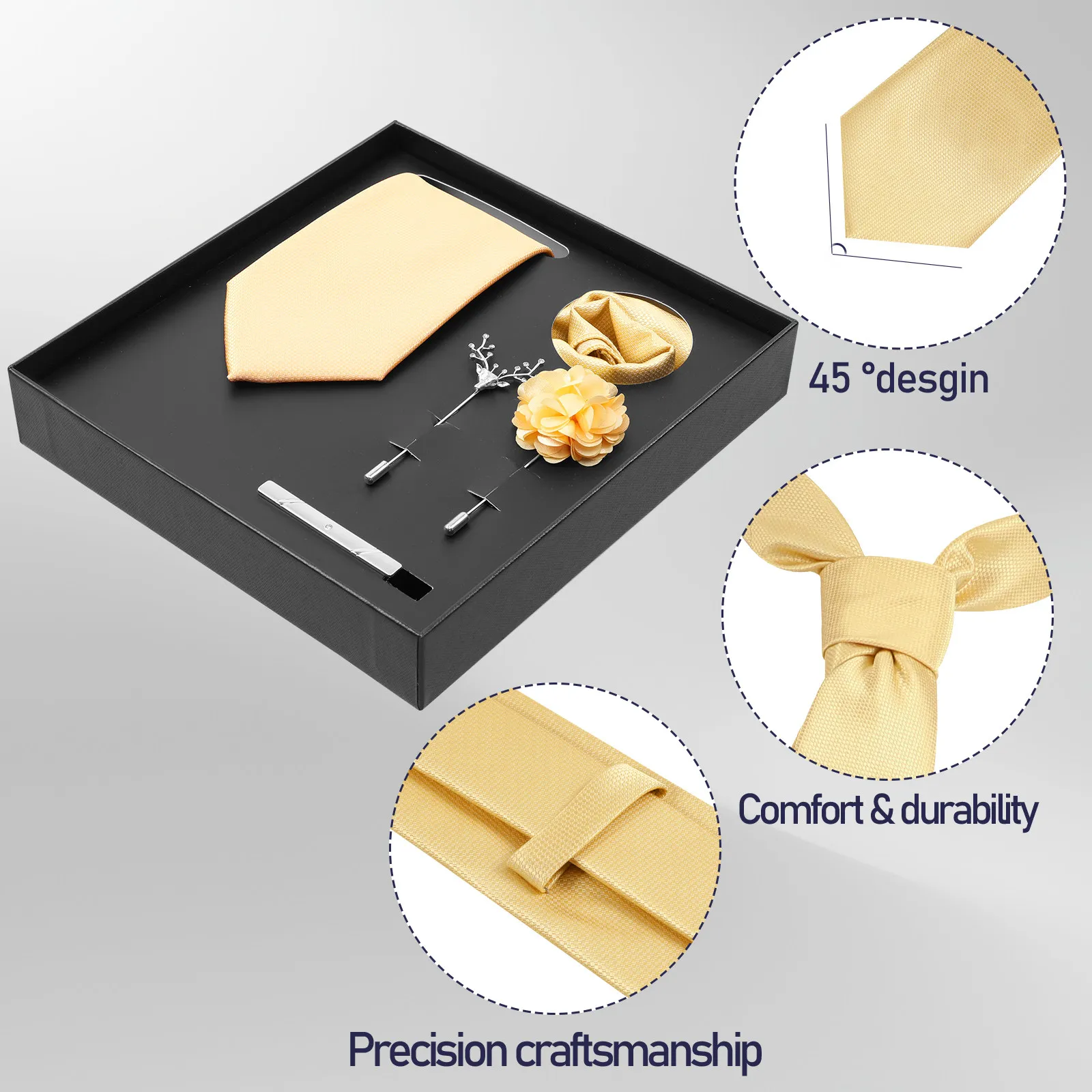 5 pcs Men'S Tie Set Necktie Pocket Square Combo Lapel Pin Boutonniere Tie Clip Business Formal Gift For Men Suit Accessories view 2