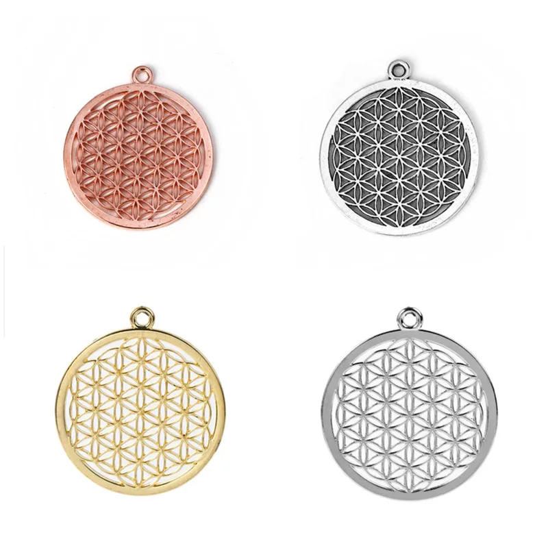 8Seasons Bohemian Flower Of Life Pendants Round Pendants Rose Gold Color Hollow Carved Charms DIY Fashion Jewelry