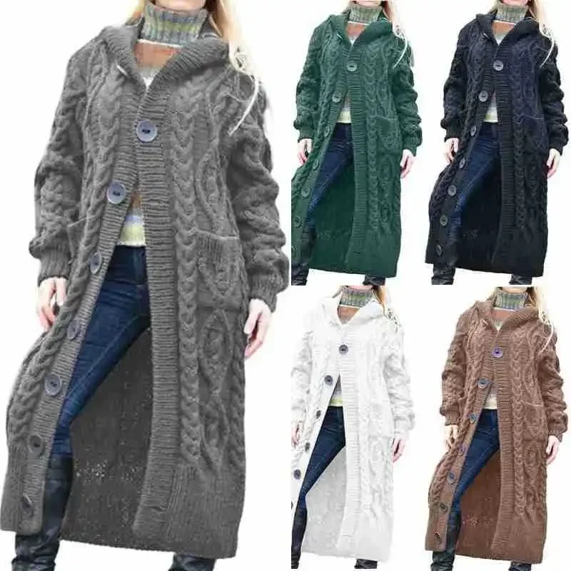 

Женская одежда, осенне-зимний новый свитер, свободный вязаный кардиган на пуговицах с карманом и поворотом