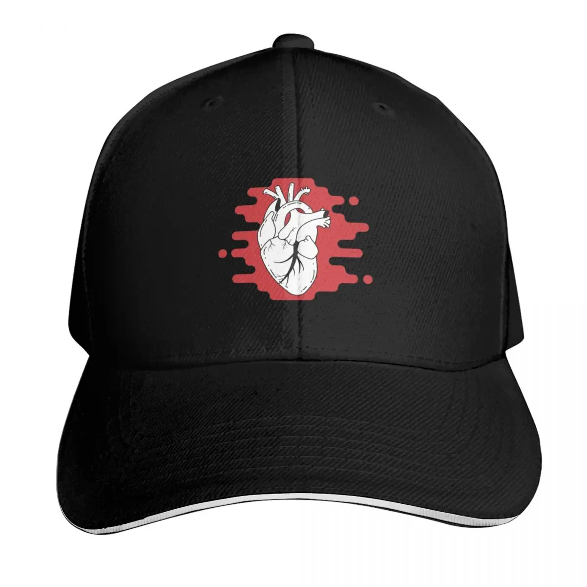 Beating Anatomical Heart Baseball Cap Contrast Two Tone Brim Snapback Flat Bill Strapback Dad Hat