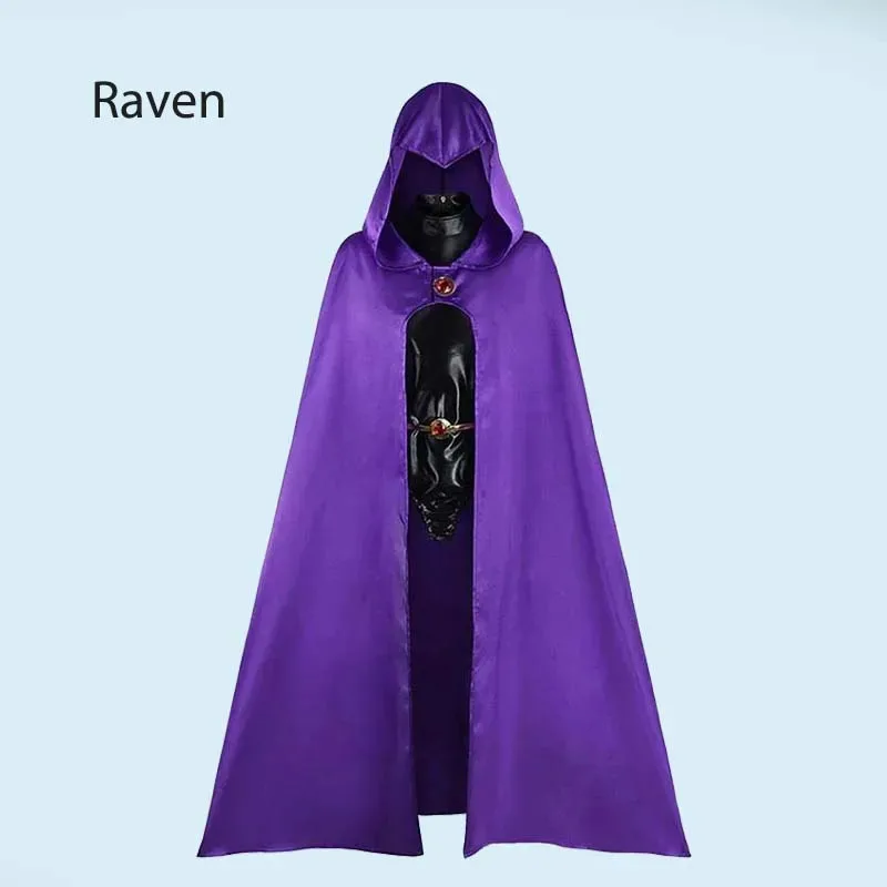

Teen Titans Raven Cosplay Costume With Cap Deluxe Jumpsuit Cloak Belt Suit Halloween Uniform for Women Girls