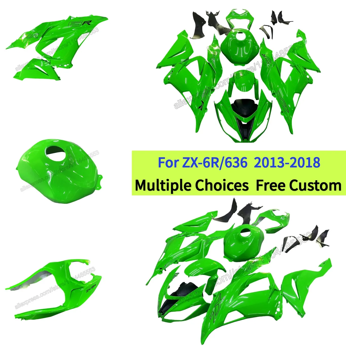 

Для Kawasaki Ninja ZX6R 2013-2018 ZX636 ZX-6R комплект обтекателя спортивного велосипеда с крышкой бака | Все глянцевые зеленые