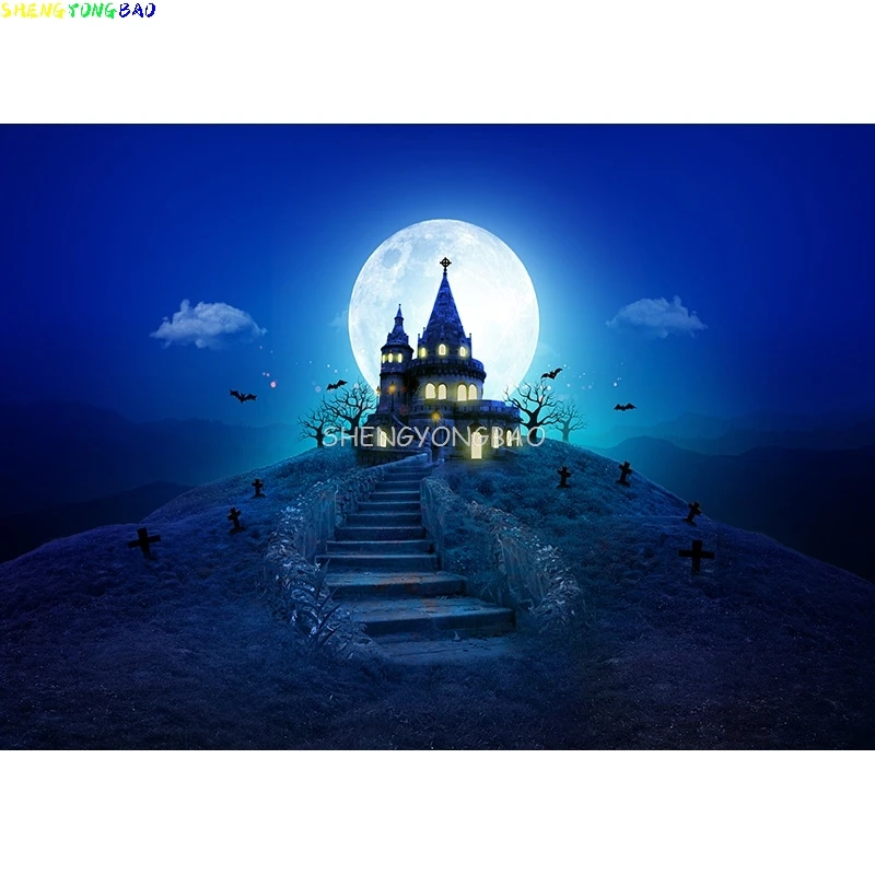 خلفية قلعة حجر القبر للهالوين ، فانوس ، صورة قمر ، تصوير فوتوغرافي ، مستلزمات استوديو الصور ، خلفية اليقطين #6
