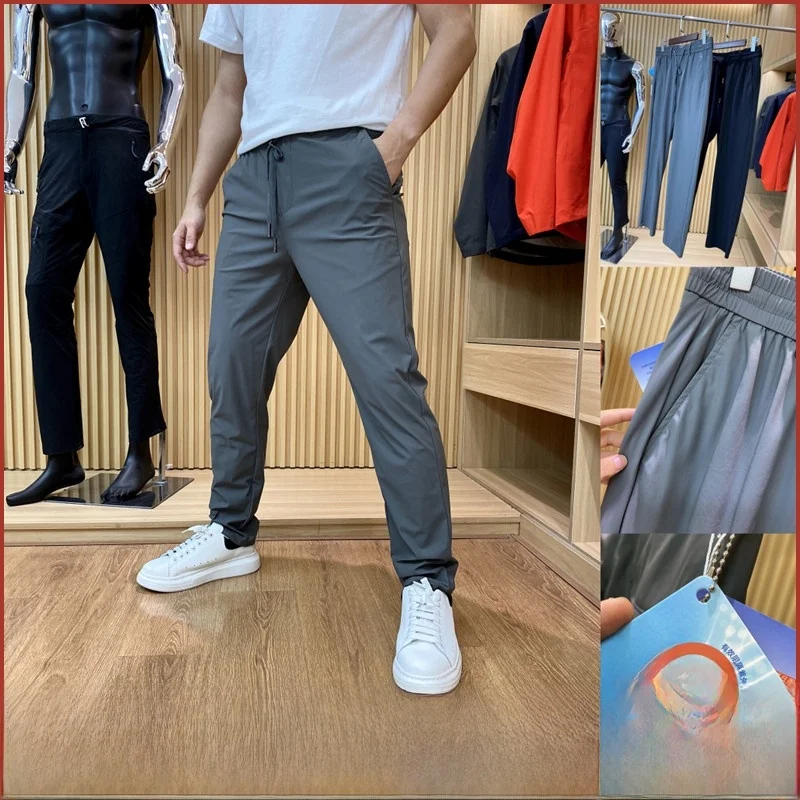 

Мужские повседневные брюки из ледяного шелка с охлаждающей защитой от ультрафиолета, высокоэластичные длинные брюки, модные летние молодежные активные брюки...