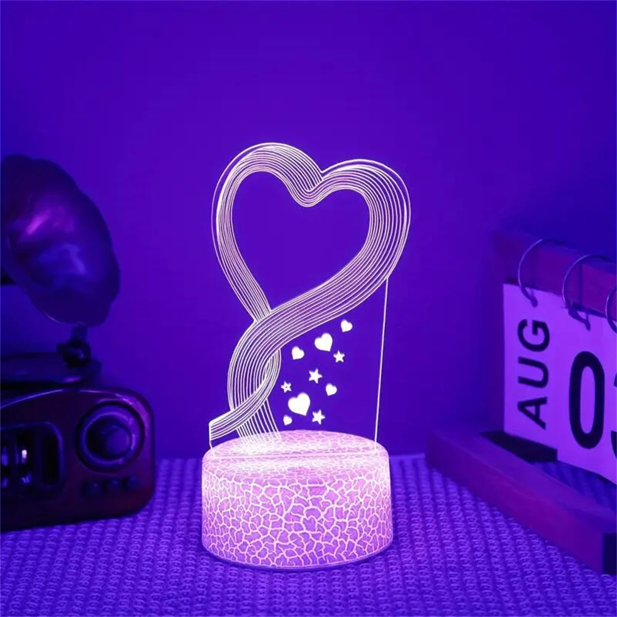 1pc  Flowing Light Heart  3D Night Light, 3D Optical Illusion Lamp With Touch, 7-Color Changing Ambient Light For Bedroom