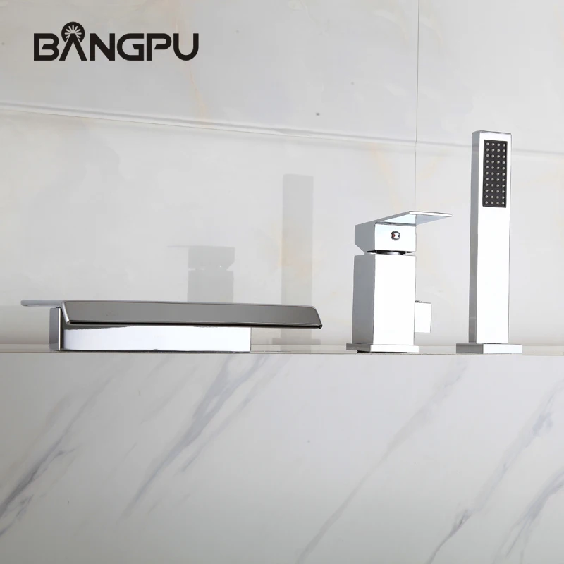 

Bath Tub Faucet Kit with Handheld Shower Chrome 3 Hole Bathtub Faucet Set Roman Bathroom Tub Faucet Set with Hand Shower