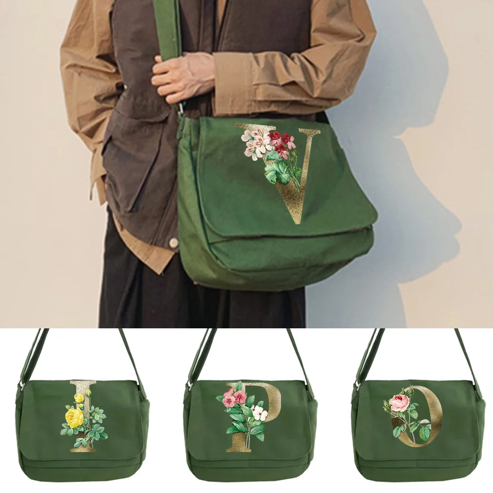 

2024 Shoulder Crossbody Bag Youth Casual Version Canvas Diagonal Cross Bags Golden Flower Print Handbags Women Shopper Organizer