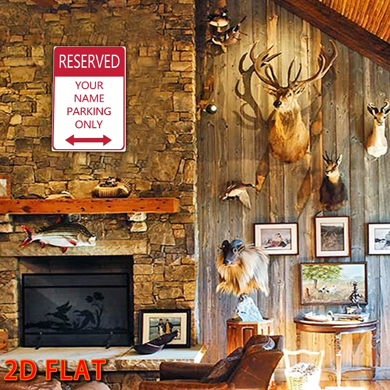 (مخصص) قطعة واحدة من علامة معدنية مخصصة لنص الاسم مع علامة وقوف السيارات المحجوزة مقاس 8 × 12 بوصة