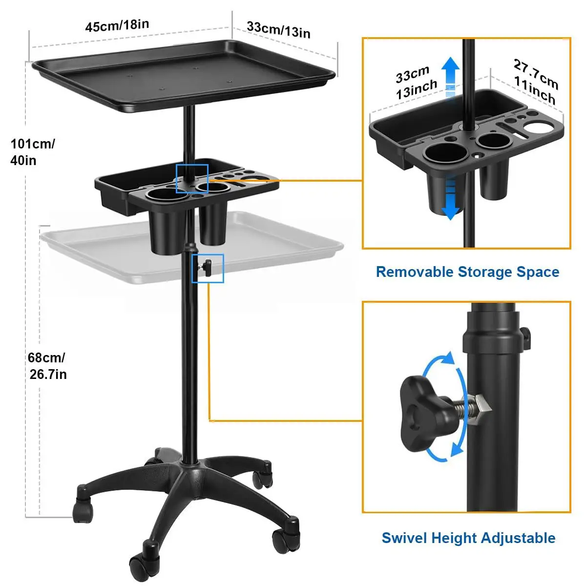 

Cross-border new hairdressing double-layer tray barber shop hair salon multi-purpose tool cart movable adjustment simple