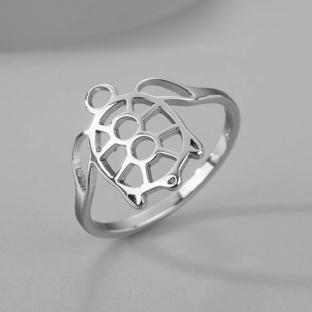 Kinitial Handmade Turtle Sea Animal Rings For Women Ocean Jewelry Lovely Tortoise Finger Ring Simple Party Jewelry Gift