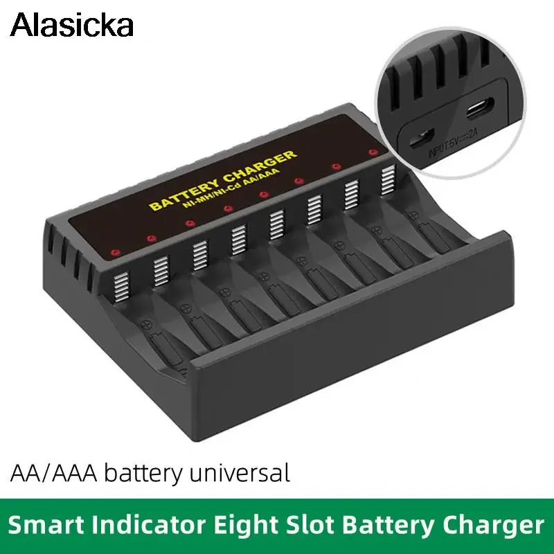 8 Slots USB Fast Charging AAA and AA Battery Charger Short Circuit Protection Rechargeable Battery Station High Quality