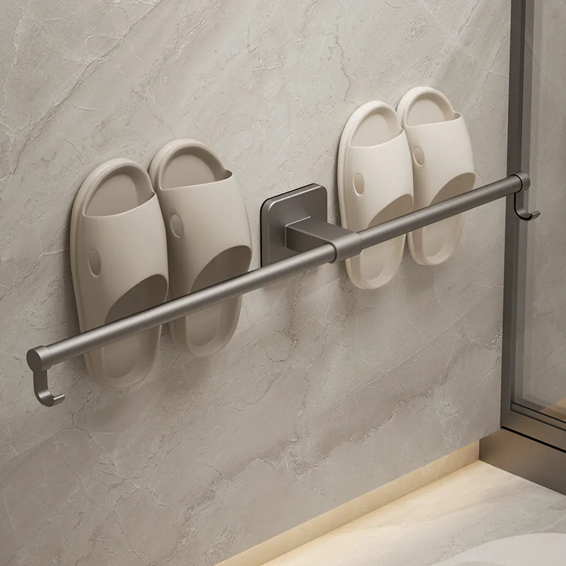 Bathroom telescopic towel rackStylish Design Drill-free Towel Rack No Tools Required Hanging Single Pole Without Punching ﻿