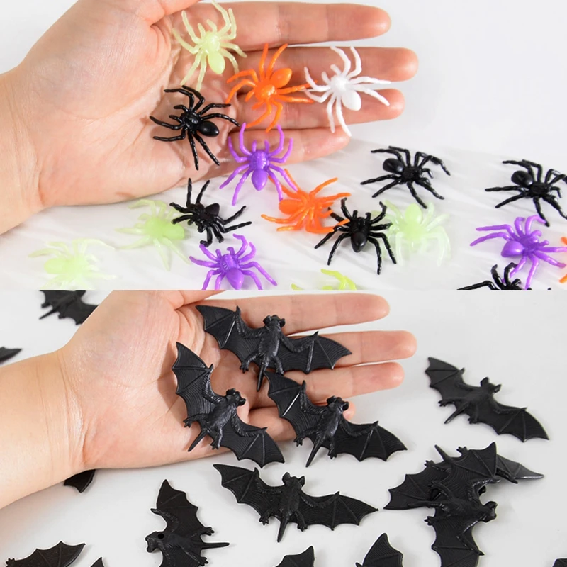 

36/10pcs Halloween Simulation Plastic Spider Bat Masquerade Party Home Bar Haunted House Scary Props Halloween Party Decorations