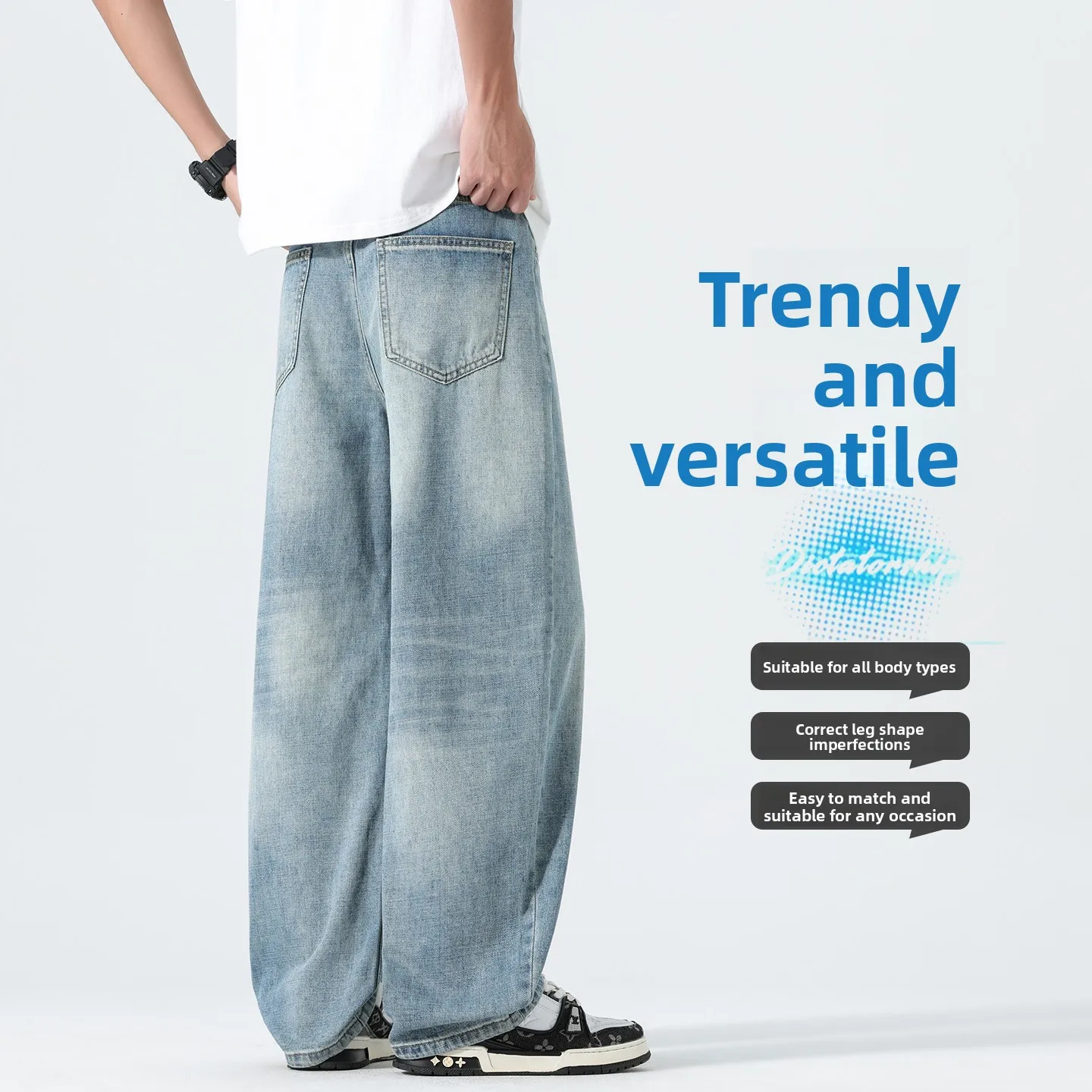 American-style retro curved knife jeans new trendy brand men's fashionable versatile loose high-quality casual pants