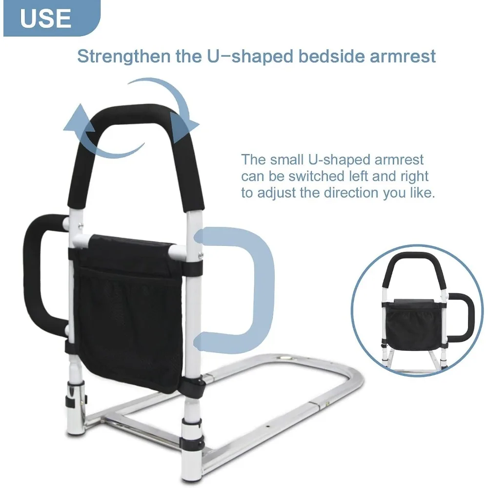 Adjustable Bed Safety Rail with Storage Pocket, Supports Up to 350lbs for Queen, King, Full, Twin Beds