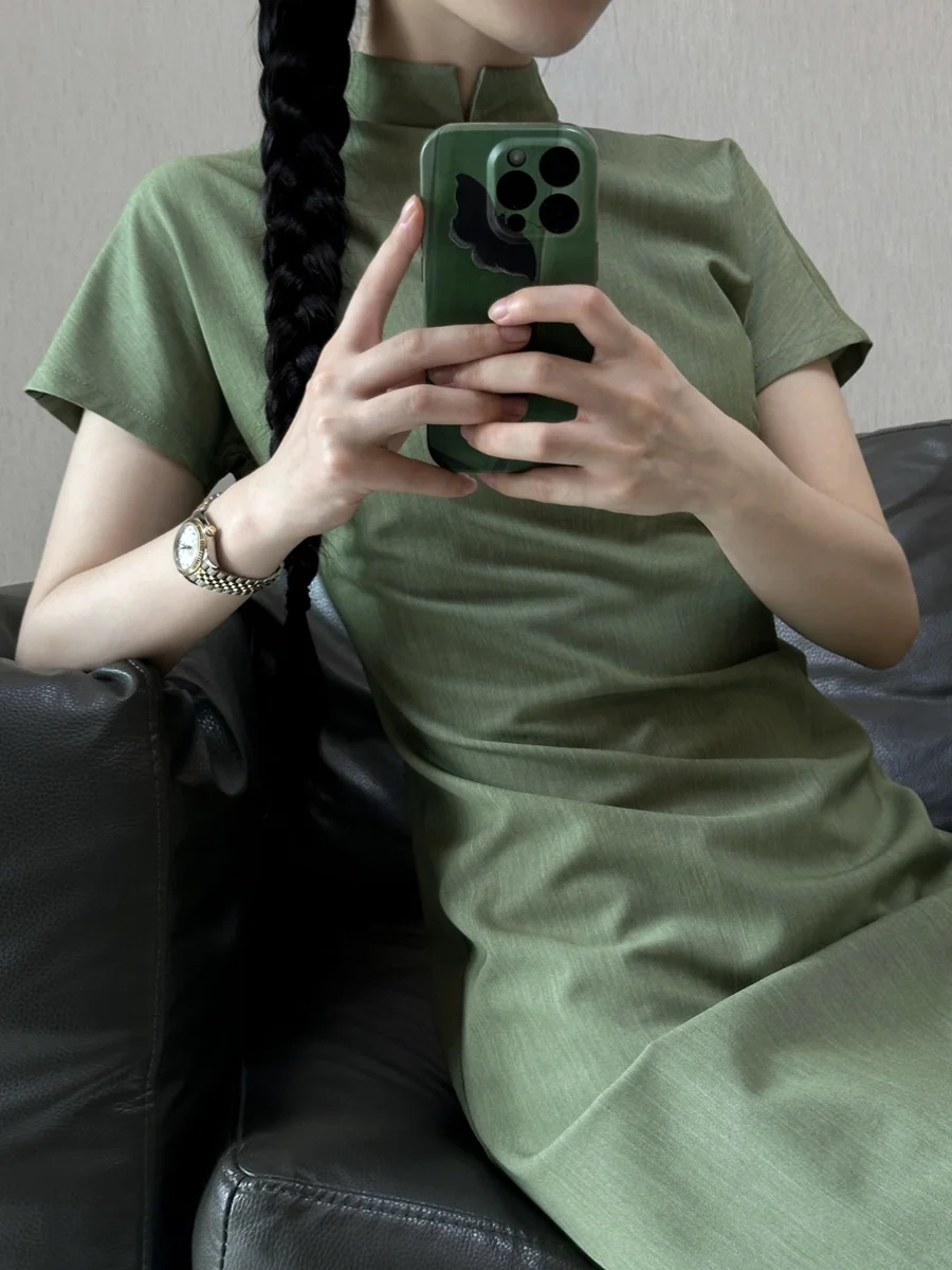 

Xu Zhi Xing New Chinese Sle Summer Fre Mint een Long Svel Slim Fit Dr Повседневная одежда с низким разрезом из полиэстера...