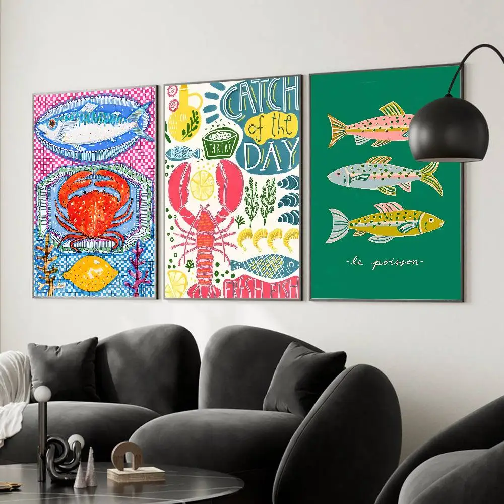 Colorful Sardine Lobster Fish Ocean Poster Canvas Painting For Living Room Home Decor Wall Art Sticker For Bar Decor Print Gift