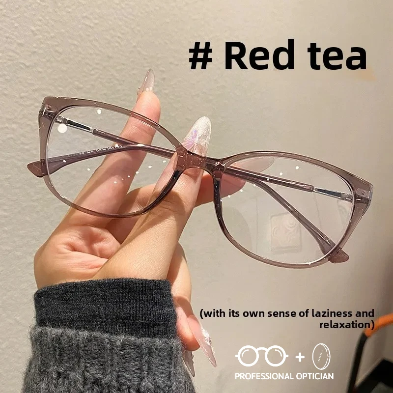 

Ultra Light Fashionable Plain Face Shen Qi Cat Eye Black Tea Women's Myopia Hyperopia Anti Blue Light Prescription Glasses
