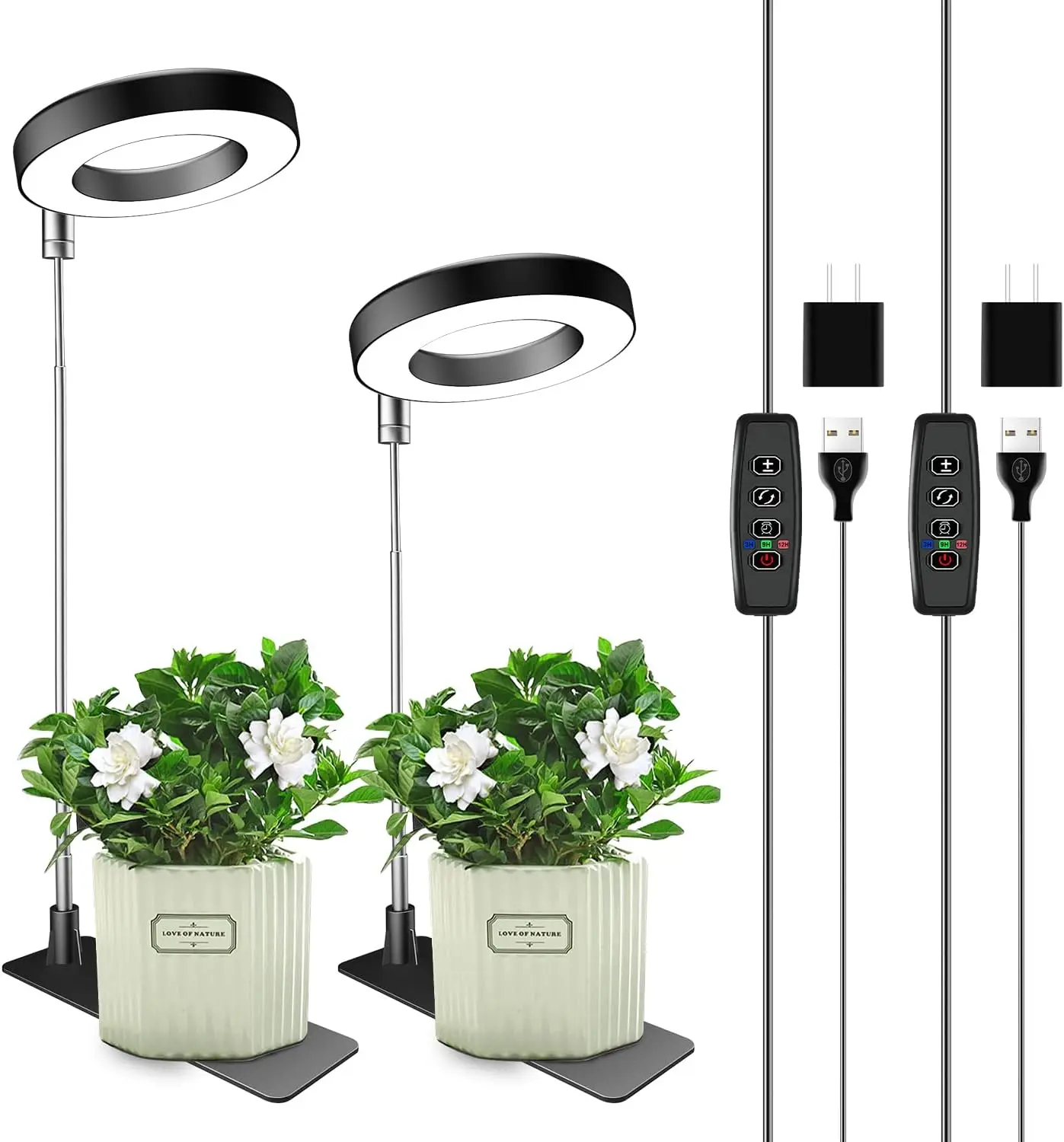 

48 LEDs Full Spectrum Plant Light, Height Adjustable, 3 Modes, Timer, 10 Brightness, 2 Pack
