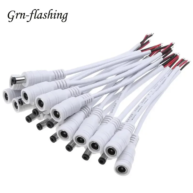 1/5/10 szt. 5,5x2,1 mm DC męska żeńska wtyczka zasilania Kabel Przewód Jack Adapter Złącze do CCTV Jednokolorowe 3528 5050 Taśma LED Light