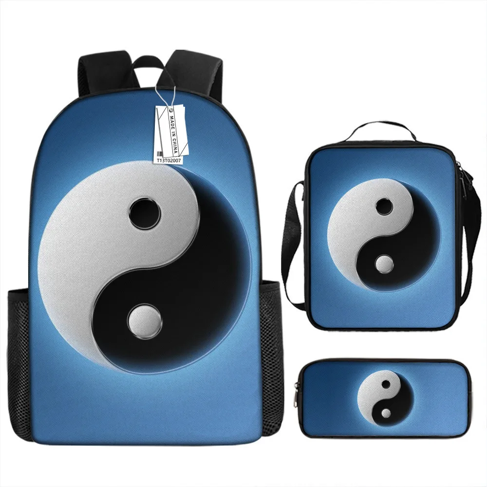 Luxury Novelty Peculiar Cool Tai Chi Yin Yang 3D Print 3pcs/Set pupil School Bags Laptop Daypack Backpack Lunch bag Pencil Case