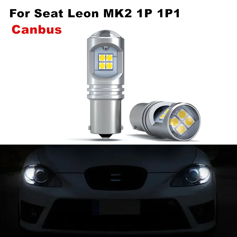 2pcs/lot 1156 P21W Ba15s Canbus White LED Daytime Running Light For Seat Leon MK2 1P 1P1