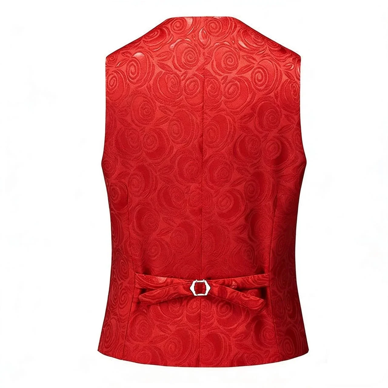 Men's Red Fall Vest with Rose Jacquard Pattern; Wedding and Party Vests; Asian Sizes. Available in Blue, Black, White, and Gray.